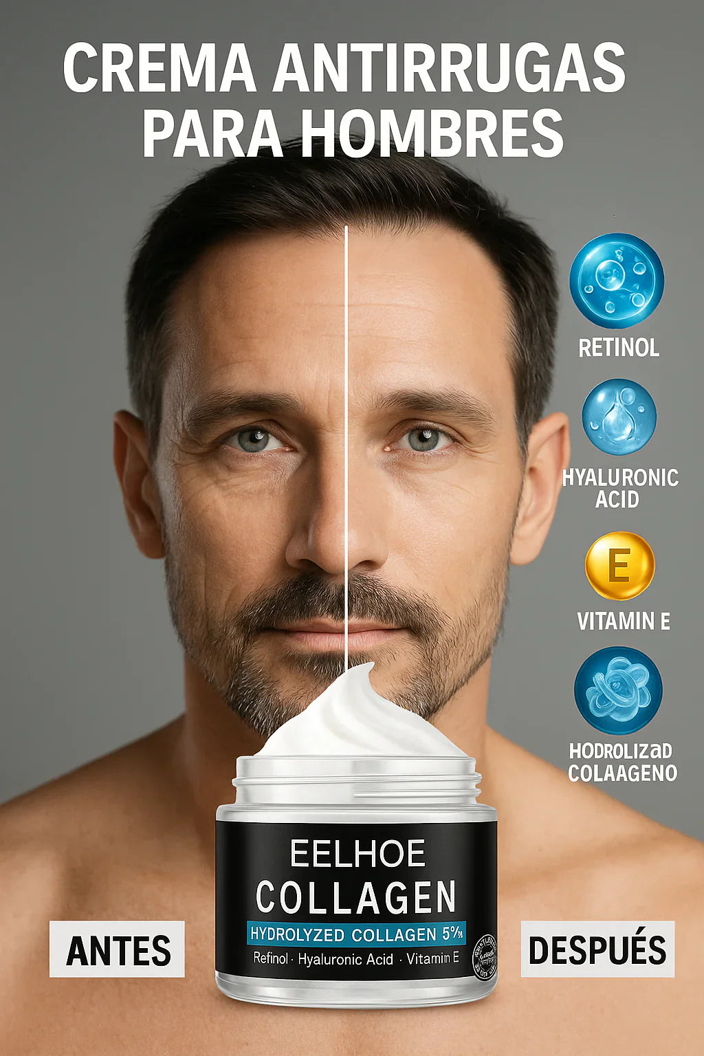 EELHOE – Crema Antiedad Masculina: 2x1 + 🎁2 Regalos Especiales + 🚚 Envio gratis